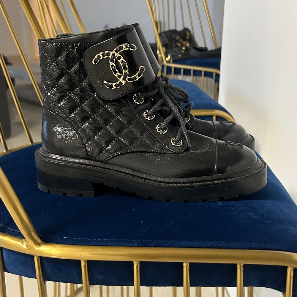 CHANEL Black Quilted Combat Boots